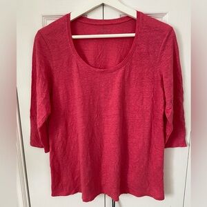 Eileen Fisher 100% linen Fuchsia 3/4 sleeve Boxy Top scoop neckline Size Small